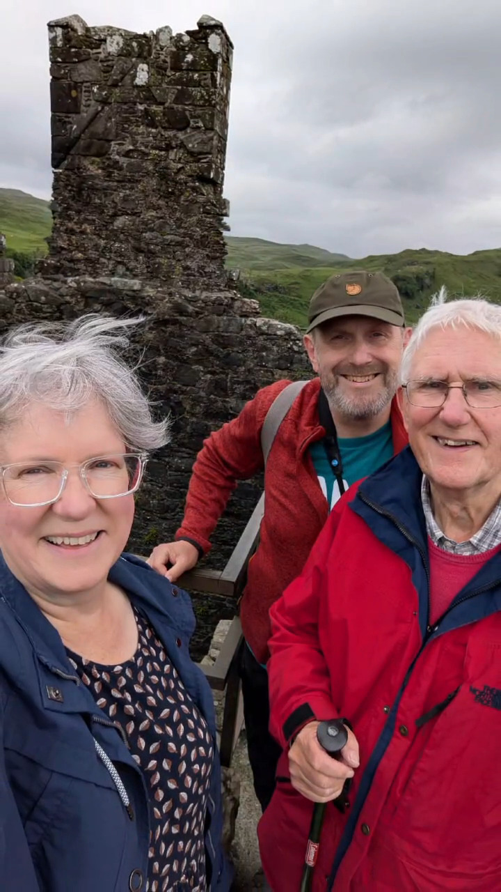 Family group on the battlements of Carnasserie Castle